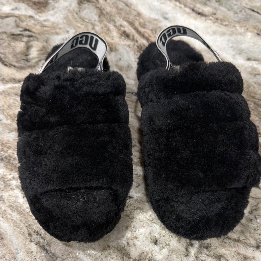 UGG Black Plush Slides
